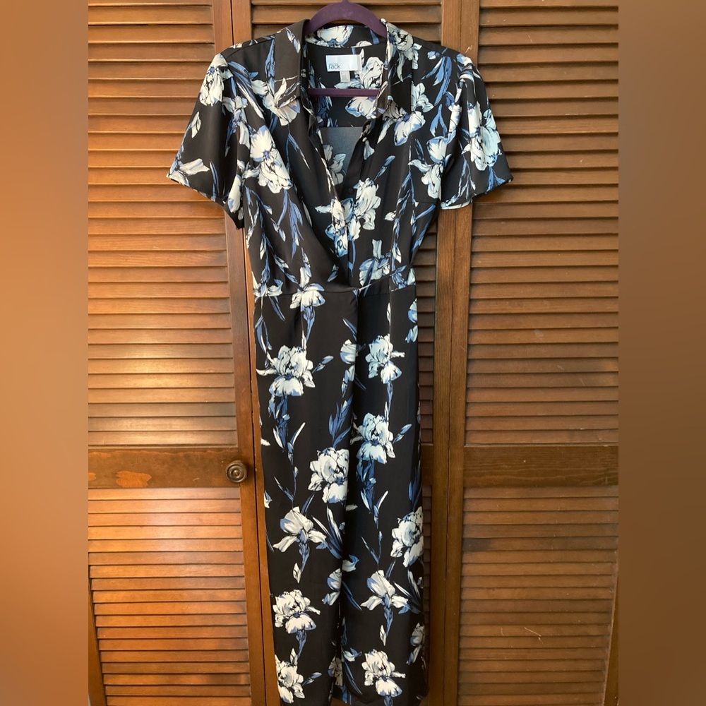 Nordstrom Rack Blue Floral Silky Wrap Dress Size L